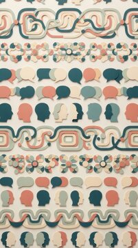 Abstract communication concept with paper cut human heads and speech bubbles repeating pattern