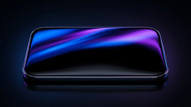 Futuristic Smartphone with Curved OLED Display Glowing with Vibrant Blue and Purple Neon Abstract Light
