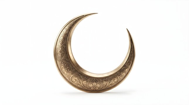 Elegant golden crescent moon symbol isolated on a clean white background, representing night, astronomy, spirituality, dreams, and celestial beauty.