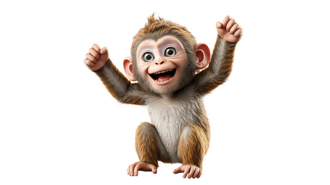 Happy baby monkey with arms up smiling