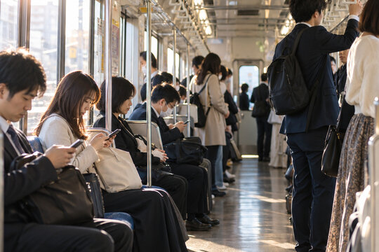 Inside a Japanese Commuter Train on a Sunny Morning