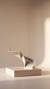 Commercial 3D e-commerce sale promotion banner highlighting sculptural spiral staircase segment with empty space