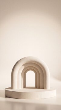 Commercial 3D e-commerce sale promotion banner with nested concentric archways plinth and copy space