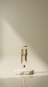 Commercial 3D e-commerce sale promotion banner featuring bamboo wind chime copper bell with copy space