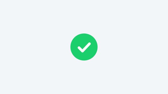 Loading circle animation transforming into check mark in green circle on white background motion graphic.