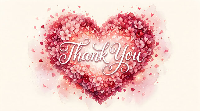 A lovely heart shape carefully created from many soft and gentle pink flower petals with a beautiful watercolor artistic effect and a
