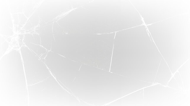 Cracked glass texture overlay on transparent background. Realistic shattered glass fracture lines and smashed screen effect