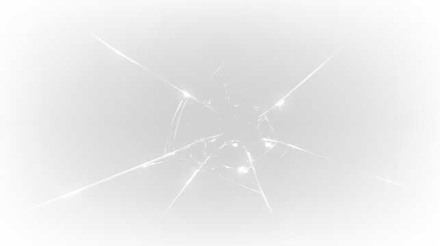 Shattered glass texture with cracked hole on transparent background. Realistic broken window fracture overlay design