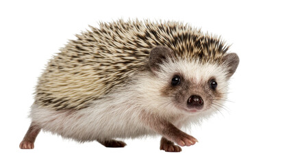 Small African pygmy hedgehog with spiky quills, isolated on transparent background © topngi