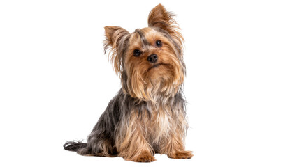 Small Yorkshire Terrier dog sitting attentively, isolated on transparent background © topngi