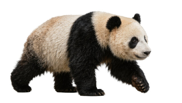 Giant panda bear walking, isolated on transparent background