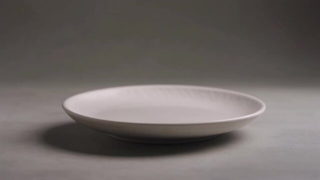 Empty Ceramic Plate: A simple, elegant ceramic plate sits empty against a minimalist grey background, awaiting its culinary contents.