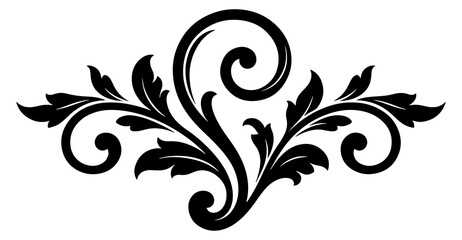 Elegant black floral ornament, vintage decorative flourish design element, ornate swirl motif, baroque style filigree isolated on transparent background © WASIF-MEHMOOD