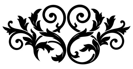 Elegant black floral ornament, vintage decorative flourish design element, ornate swirl motif, baroque style filigree isolated on transparent background © WASIF-MEHMOOD