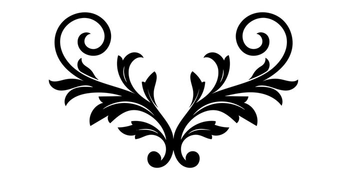 Elegant floral scroll ornament, vintage decorative flourish design element, symmetrical filigree pattern for wedding invitations and luxury branding isolated on transparent background