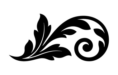 Elegant floral scroll ornament, decorative acanthus leaf swirl, classic baroque style vector element for invitation or border design isolated on transparent background © WASIF-MEHMOOD