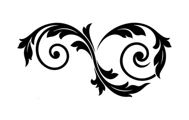 Elegant black floral scroll ornament isolated on transparent background © WASIF-MEHMOOD