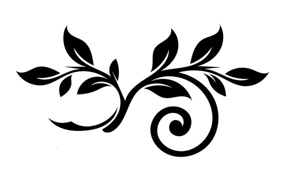 Decorative floral ornament with leaves and swirls isolated on transparent background