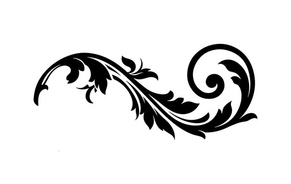 Elegant black floral filigree scroll ornament isolated on transparent background