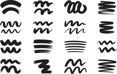 Fototapeta premium Set of brush stroke elements with wavy lines and stripes for artistic backgrounds.