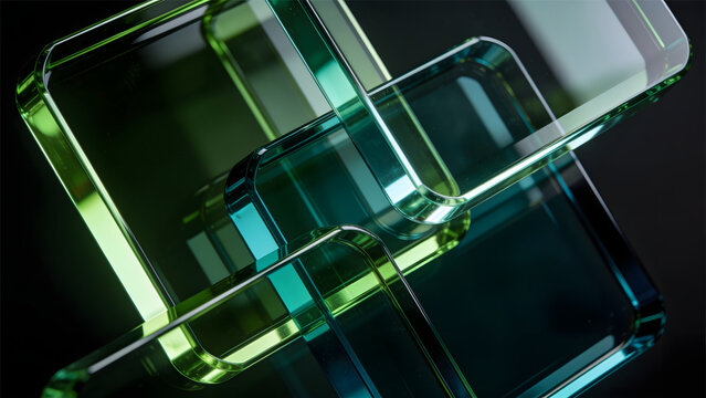 close-up of an abstract futuristic glass pattern made from oversized interlocking transparent square frames