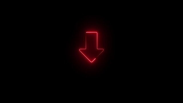 Red Neon Down Arrow Animation on Black Background