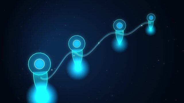Digital map navigation path with glowing location pins, gps route concept, animated infographic background, for logistics and, travel technology