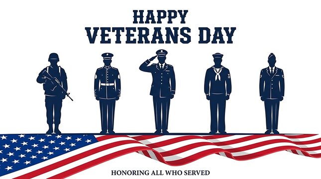 Honoring american veterans day with uniformed service members and the flag