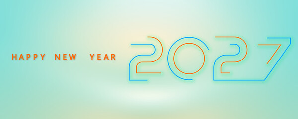 Minimalist horizontal banner featuring modern linear 2027 typography on a clean pastel turquoise background with soft golden text. © ZEXO
