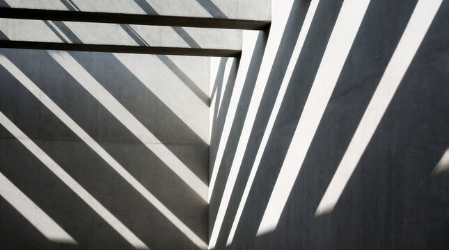 Daylight casting diagonal shadows across minimalist concrete walls inside a contemporary art gallery structure