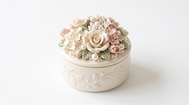 Elegant Ceramic Keepsake Box with Beautiful Floral Decoration, Handmade Jewelry and Trinket Storage Container, Decorative Home Accessory, Wedding Gift Box, Artistic Ceramic Craft, Small Treasure Stora