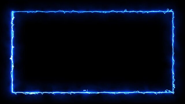Electric Blue Neon Glowing Rectangle Border Frame With Dynamic Energy Lightning Effects On A Dark Background For Digital Display