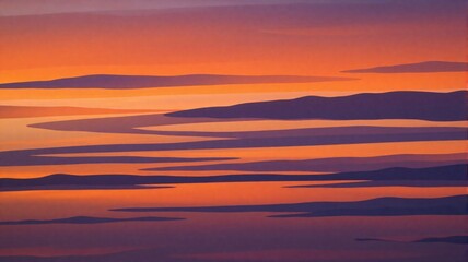 Fototapeta premium Abstract sunset sky with layered orange and purple clouds