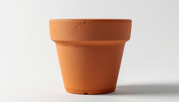 Empty terracotta flower pot isolated on white background