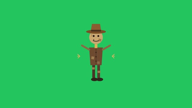 Scarecrow Cartoon Character Animation on Green Screen for Creative Project Use