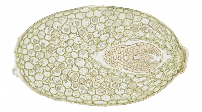 Microscopic view of plant endosperm tissue in seed with cellular structure 