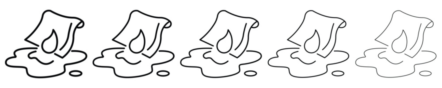 Vector outline icon of liquid absorb with tissue paper, cleaning wet spill symbol sign concept.