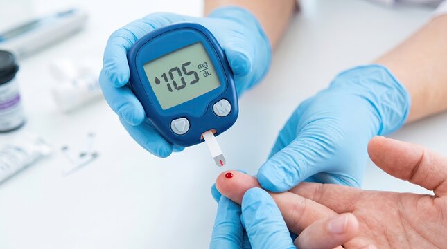Medical professional testing blood glucose level of a patient