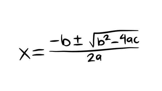 Handwritten quadratic equation algebraic formula solving x variable vector line art on white isolated background
