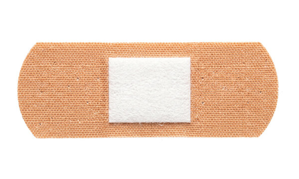 Adhesive bandage plaster isolated on white background, medical band aid strip with gauze pad for wound care, first aid kit element, 3d render png