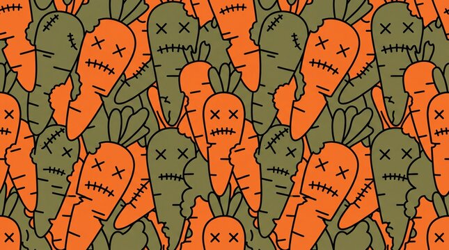 Funny Zombie Carrot Seamless Pattern Cartoon Halloween Background