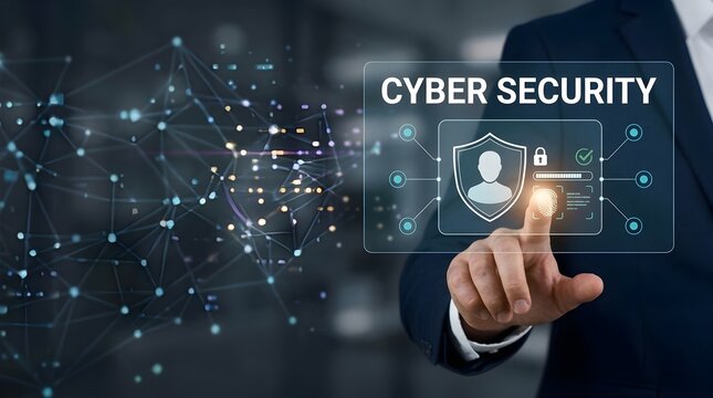 Professional using holographic interface for cyber security and digital data protection to ensure network privacy and safety online