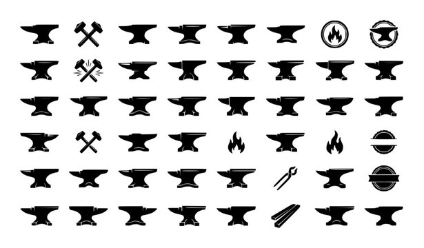 Classic Blacksmith Anvil Forge Silhouette Vector Logo and Symbol Set