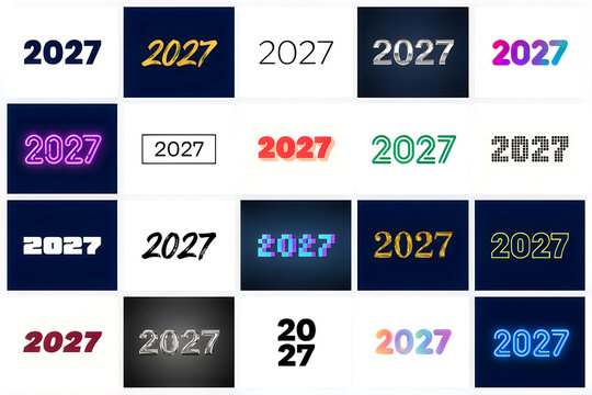 Yearly calendar icons with colorful numbers 2017 to 2027