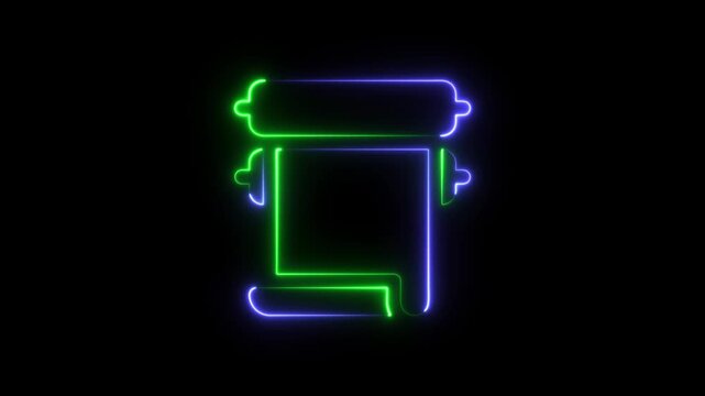 Neon scroll icon with glowing blue and green light lines on a dark background