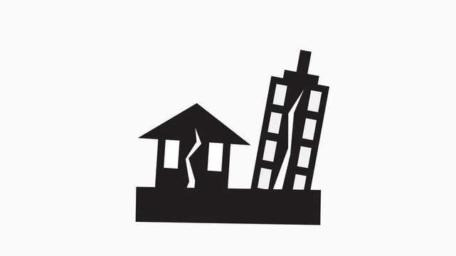 Symbolic Earthquake Destruction Graphic Showing Damaged House and Building