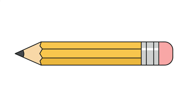 Classic yellow wooden school pencil with pink eraser isolated on white background vector flat illustration.