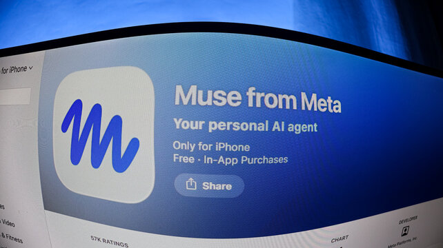 Muse from meta AI agent app on smartphone screen, highlighting its function as a personal artificial intelligence for iphone users.