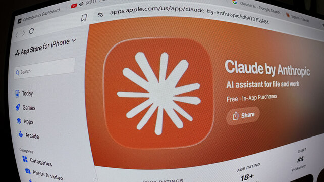 Claude by Anthropic mobile application listing on digital app store display.