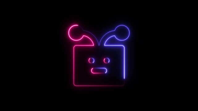 Neon glowing robot head icon with blue and red lights